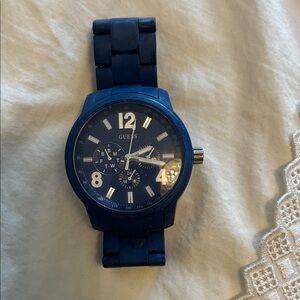GUESS Blue Silicone Link Watch with Silver Accents